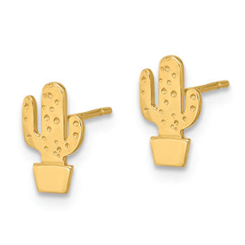 14k Yellow Gold Polished and Textured Cactus Stud Earrings