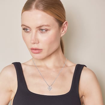 White Diamond Accent Rhodium Over Brass 3 Piece Heart And Butterfly
Pendant And Earring Set