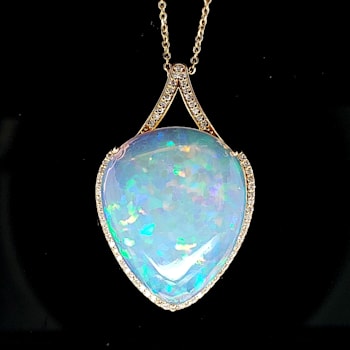 Ethiopian Opal Pudgy Pear Cabochon and Round Diamond 14K Yellow Gold
Pendant with Chain, 18.30ctw