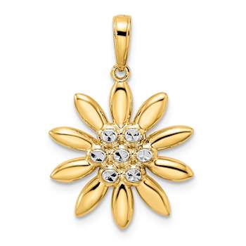 14k Two-tone Gold Diamond-Cut Flower Pendant