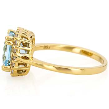 Blue Topaz Square Octagonal And White Zircon Ring In 18K Gold Over
Sterling Silver 3.04ctw