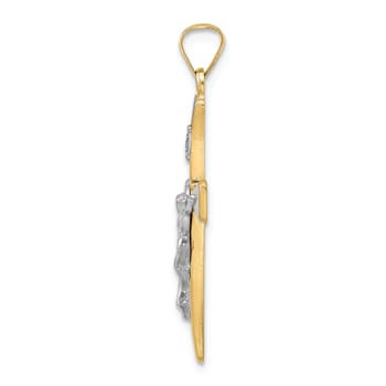 14k Yellow Gold and 14k White Gold Polished INRI Crucifix Cross Pendant