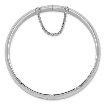 Rhodium Over Sterling Silver 9.5mm Diamond-cut Fancy Hinged Bangle Bracelet