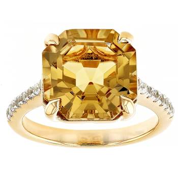Champagne Quartz Asscher Ring In 18K Gold Over Sterling Silver 5.39ctw