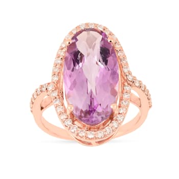 18K Rose Gold Over Sterling Silver Oval Amethyst and Moissanite Halo
Design Ring 5.92ctw