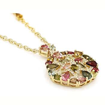 Multi-Color Tourmaline And White Zircon Station Necklace In 18K Gold
Over Sterling Silver 6.86ctw