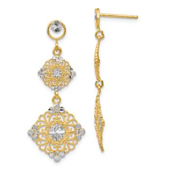 14k Yellow Gold and Rhodium Over 14k Yellow Gold Diamond-Cut Filigree
Dangle Earrings