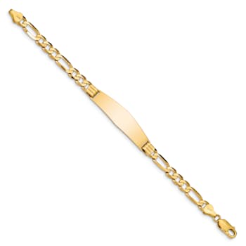 14k Yellow Gold Figaro Link Soft Diamond Shape ID Bracelet