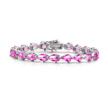 Pink CZ Pear Shape Tennis Bracelet In Sterling Silver