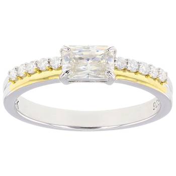 Diamond Simulant Two-Tone Ring In 18K Gold Over Sterling Silver