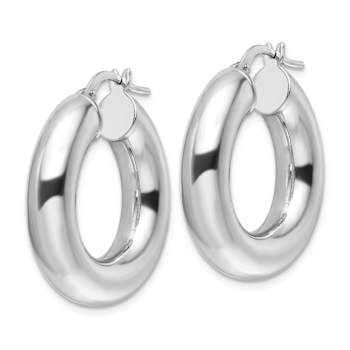 Rhodium Over Sterling Silver Polished 6mm Hollow Tube Hoop Earrings