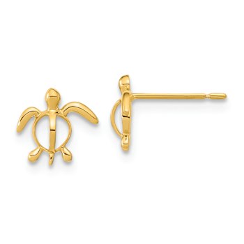 14K Yellow Gold Childrens Sea Turtle Post Earrings