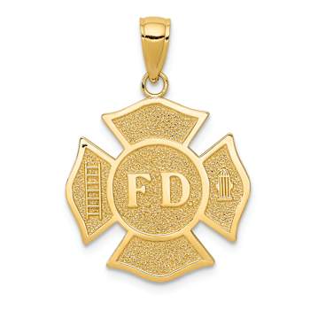 14k Yellow Gold Textured Fire Department FD Badge Pendant