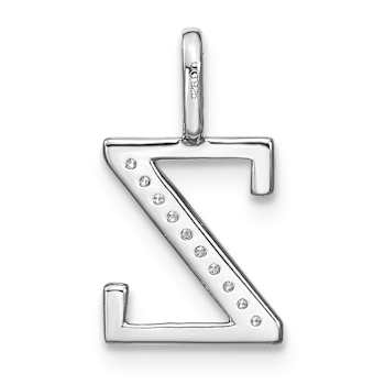 14K White Gold Diamond Lower Case Letter Z Initial Pendant