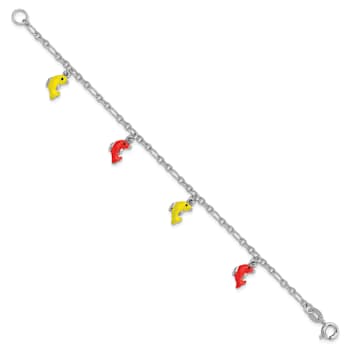 Sterling Silver Polished and Enameled Dolphins Children's 6-inch Bracelet