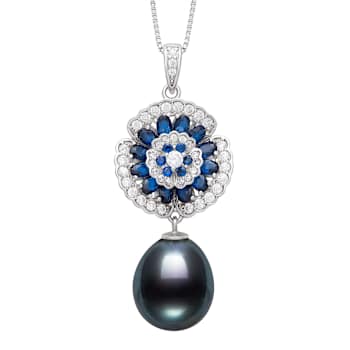Black Cultured Freshwater Pearl With Bella Luce® Rhodium Over Sterling
Silver Pendant With Chain
