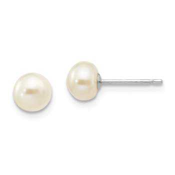 Rhodium Over 10k White Gold 5-6mm White Button Freshwater Cultured Pearl
Stud Earrings
