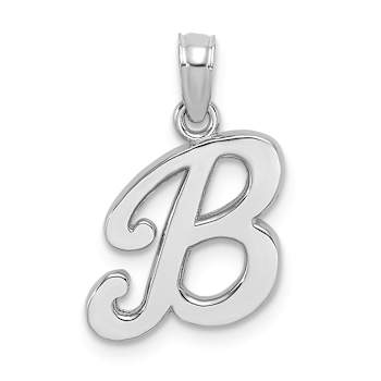 Rhodium Over 14k White Gold Polished Script Letter B Initial Pendant