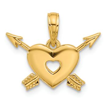 14k Yellow Gold Polished Heart and Arrows Charm