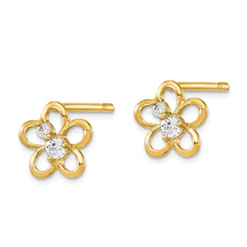 14K Yellow Gold Children's 6mm Cubic Zirconia Flower Stud Earrings