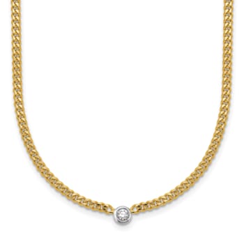 14K Yellow Gold with White Rhodium Diamond Curb 18 Inch Necklace