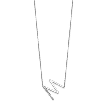 Rhodium Over 14k White Gold Sideways Diamond Initial M Pendant Cable
Link 18 Inch Necklace