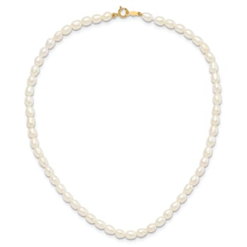 14K Yellow Gold White Freshwater Cultured Pearl 12 Inch Necklace, 4 Inch
Bracelet and Earring Set