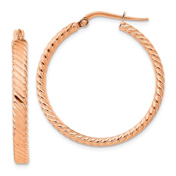 14k Rose Gold Textured 1 1/4" Large Hoop Earrings