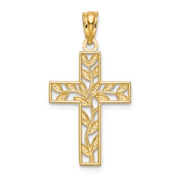 14k Yellow Gold Leaf Cross Pendant