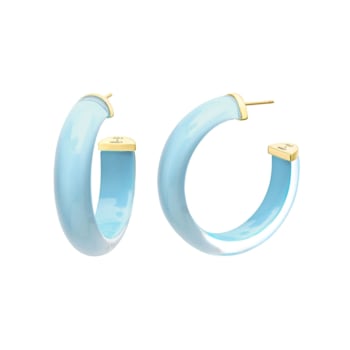 14K Yellow Gold Over Sterling Silver Small Illusion Acrylic Hoop
Earrings in Ice Blue