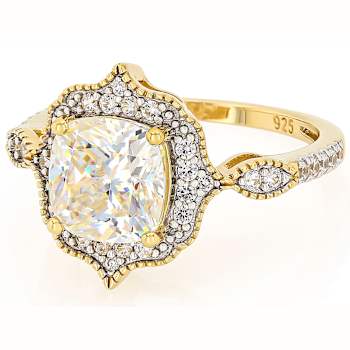 Diamond Simulant And White Zircon Ring In 18K Gold Over Sterling Silver 3.37ctw