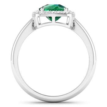 1.96ctw Green Emerald and Diamond 14K White Gold Halo Ring