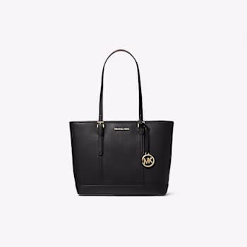 Michael Kors Jet Set Small Black Travel Saffiano Leather Top-Zip Tote Bag