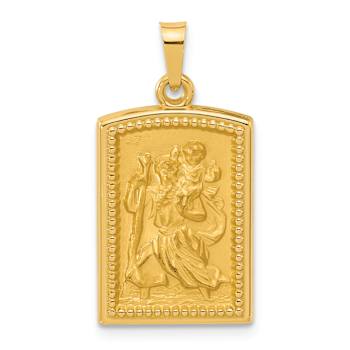 14k Yellow Gold Satin and Textured Rectangular Saint Christopher Medal Pendant
