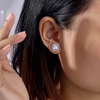 White Cubic Zirconia Platinum Over Sterling Silver Asscher Cut Earrings 4.30ctw