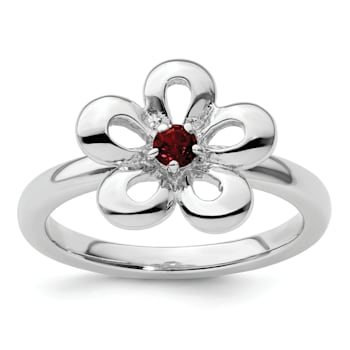 Sterling Silver Stackable Expressions Polished Flower Garnet Ring 0.13ctw