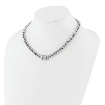Rhodium Over Sterling Silver Cubic Zirconia Curb Link 17.5 Inch with 2
Inch Extension Necklace