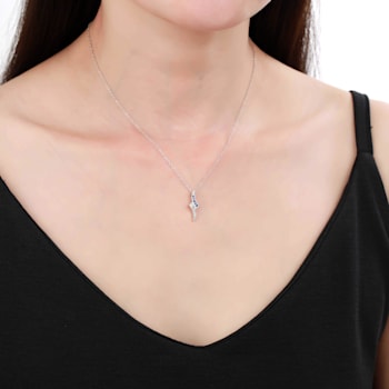 Round Blue Sapphire and White Sapphire Sterling Silver Pendant With Chain