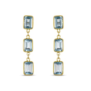Blue Topaz 7x5mm Rectangular Octagonal 14K Yellow Gold Dangle Earrings