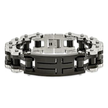 Stainless Steel Polished Black IP-plated Cross ID Bracelet