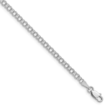 Rhodium Over 14k White Gold 3mm Solid Double Link Charm Bracelet