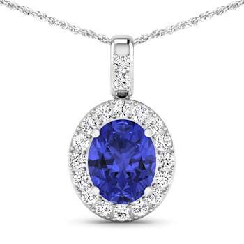 2.50ctw 14K White Gold Tanzanite and White Diamond Pendant with 18 inch
Cable Chain