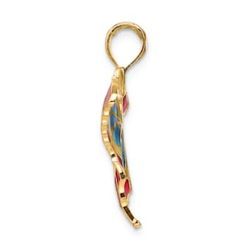 14k Yellow Gold Multi-Color Enameled Butterfly Pendant