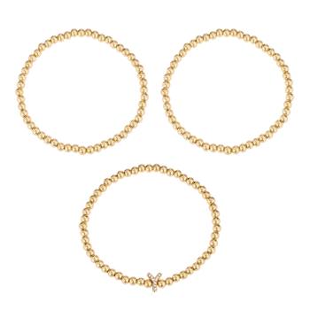 Initial Y CZ Beaded Bracelet Set In 14K Gold Over Brass 0.09ctw