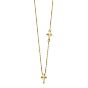 14K Yellow Gold Sideways Cross and Cross Pendant Necklace
