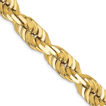 14k Yellow Gold 10mm Solid Diamond-Cut Rope 22 Inch Chain