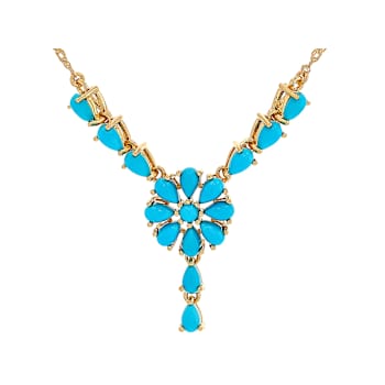 Turquoise Pear And Round Statement Necklace In 18K Gold Over Sterling Silver