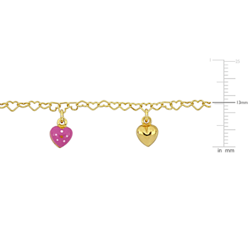 Children's Pink Enamel Heart Charm Bracelet in 18K Yellow Gold Over
Sterling Silver