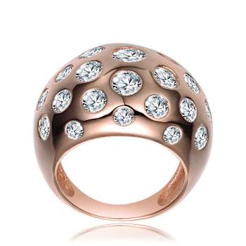 Pave CZ Dome Ring In 18K Rose Gold Over Brass