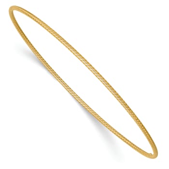 14k Yellow Gold 1.5mm Textured Slip-on Bangle Bracelet